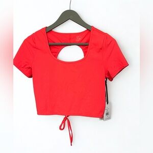 NEW IVL Collective Fiery Coral Open Back Crop Top Workout Active Wear Size S NWT